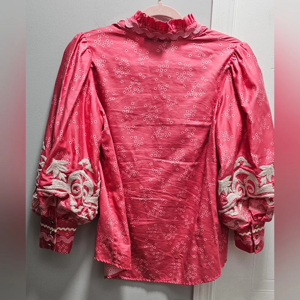 Emily Lovelock Coral Embroidered Boho Blouse Sz XS - Picture 2 of 7